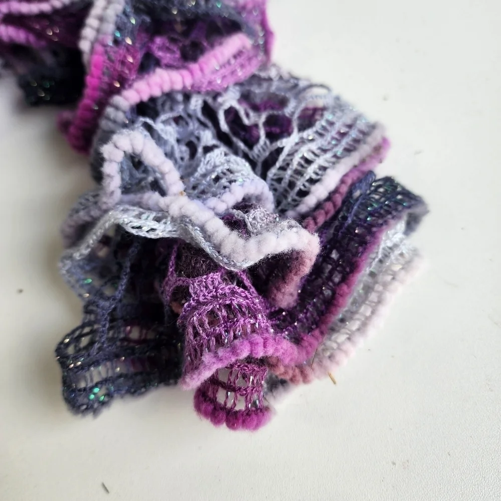 Fashion Sashay Scarf Purple Tiered Ruffle Open Knit Fairycore Romantic 52